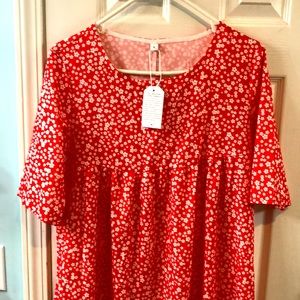 NWT red dress with white flowers.  Has pockets.